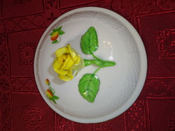 Herendi porcelán, eper mintás cukortartó tető, sárga rózsával, átmérője 12 cm. Vanneki!