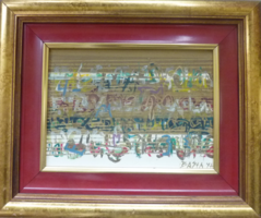 Ornamentikus absztrakt, olaj, vászon, jelzett, keretben, 42x35 cm