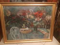Gádor Emil: virágokkal a kertben festmény
