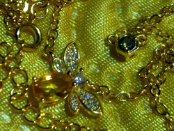 Szép aranyozott ezüst citrin peridot drágakő méhecske nyaklánc sárga arany