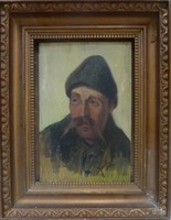 Kunffy Lajos: Kucsmás férfi portréja, 1918, olajfestmény, szép kerettel, 27x33 cm