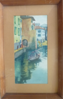Sugár Gyula: Velence  [akvarell 1988-ból, kerettel, 28x44 cm]