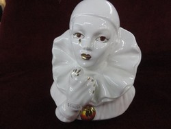 Velencei olasz porcelán, Pierrot bohóc mellszobor, aranyozott. Magassága 18 cm. 