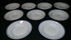 Zsolnay porcelán kék csíkos szélű mély  tányér 9 db 