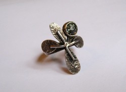 zöld peridot köves iparművész ezüst gyűrű 