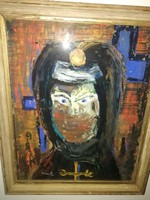 Hincz Gyula - Női portré - modern,nagyméretű festmény , 1 forintról.