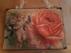 "Agnesbarta"felh.részére!Vintage régi lemezkép rózsával és puttóval