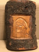 Hollóházi wood sculpture with female face, 24 x 16 cm