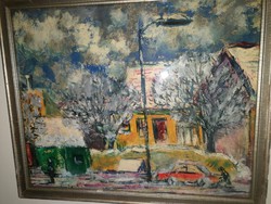 Schönberger Armand - Téli utcakép - olajfestmény, keretezett, 1 forintos aukció, nincs minimálár!