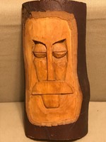 Fa szobor idős férfi arcképével, kőrisfából faragva, 25 x 12 cm