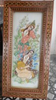 Intarziás keretben kézzel festett keleti festmény _ Lányok