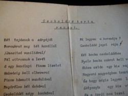 Csokoládé torta , versbe foglalva  , Bpest 1935  Kecskés Sándor szignóval