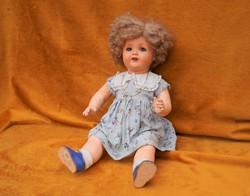 Antik német celluloid játékbaba Schutz Marke F/45 alvó baba síró baba eredeti ruházattal 