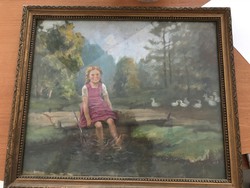 Kedves kislányos erdei festmény