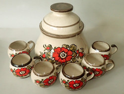 Old glazed ceramic tile nodding set set with 6 cups