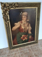 Hatalmas antik szecessziós  keret portréval 120 x 94 cm