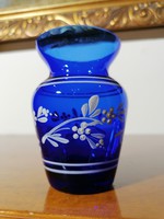 Parádi antik üveg váza festett virág díszítéssel (Ér-548)