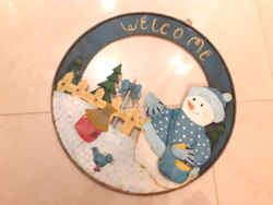 Karácsonyi hóemberes fém welcome koszorú