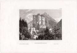 Hohenschwangau, acélmetszet 1860, metszet, eredeti, 10 x 14 cm, Németország, bajor, kastély, vár