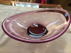 Halványlila művészi üveg tál, kínáló, asztalközép (94)