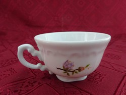 Zsolnay porcelán kávéscsésze, lila virággal.