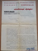 Kárpáti Híradó, Ungvár -  Politikai napilap, szerkesztőségi levél 1943.