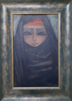 CSADOROS NŐ PORTRÉJA - olajfestmény szép keretben 39x53 cm (lány arckép, hölgy, iszlám)