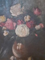 RÓZSACSOKOR MARGARÉTÁKKAL - régi csendélet, olajfestmény vásznon 52x60 cm (virágok, természet, szín)