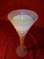 Opál üveg gyertyatartó, kehely forma, szív díszítéssel, magassága 25 cm. Vanneki!