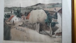 Jenő Dudás: Tihany peak hill rarer perfect etching, in original frame, 57x51 cm