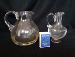 Antik üveg kiöntő, kancsó pár, fújt, manuálisan készített üvegek
