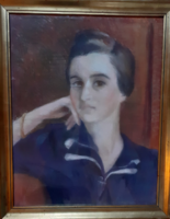 OELMACHER ANNA: Női portré, 1940 (pasztell papíron) XX. századi jeles festőművésznő