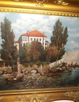 Szent Márk tér- Antik festmény, gyönyörű blonell kerettel, olaj- vaszon