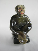 Ritka Riolit Hollóháza régi pecsétes Hollóházi kézzel festett majom mázas majolika figura 15 cm