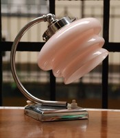 Art deco - Streamline asztali lámpa - különleges formájú rózsaszín ernyő