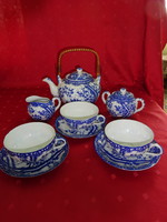 Japán porcelán, három személyes teáskészlet, kék mintával. Vanneki!