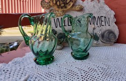 Retro zöld  üveg 14 cm magas kancsók kancsó  nosztalgia darab Gyűjtői szépségek paraszti dekoráció