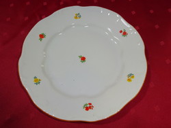 Zsolnay porcelain flat plate with yellow border, diameter 23.5 cm.