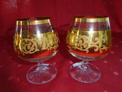 Üveg konyakos pohár, arany díszítéssel, magassága 11 cm.  2 db egyben eladó. Vanneki!