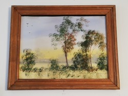 Pozsgay: folyópart fákkal akvarell