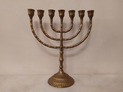 Antik réz Judaika zsidó 7 ágú gyertyatartó menora menóra gyertya tartó