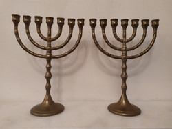 Antik 2 darab réz Judaika zsidó 7 ágú gyertyatartó menora menóra gyertya tartó