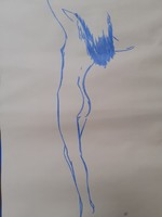 Karcsú akt kékben, HB monogram - jelzett pasztell, azonosítatlan