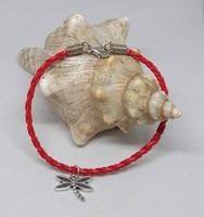 Kabbala védelmező, vörös fonott bőr karkötő, Szitakötő sharmmal