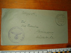 Német birodalmi 1943 feldpost levél boríték Horogkereszt bélyegző Hannover katonai tábori KIÁRUSÍTÁS