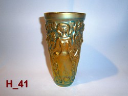 Zsolnay eozin mázas porcelán szüretelő pohár, váza 16 cm magas