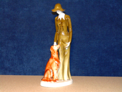 Hollóházi kalapos kutyás hölgy figurális szobor 41 cm magas