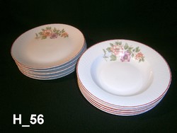 5-5 db régi, de szép állapotú porcelán nagy lapos és mély leveses tányér virág mintával