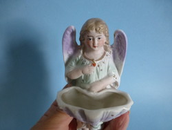 Meseszép antik XIX. századi angyalkás porcelán szenteltvíz tartó