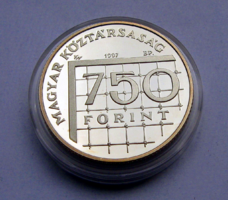 1997 – 750 Forint Ag 500, PP emlékérme - 1998. évi Labdarúgó VB - Franciaország  - kapszulában
